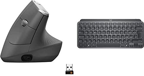 Logitech Mx Mouse Verticale Wireless Ergonomico, Multi-Dispositivo, Bluetooth O 2.4 Ghz, ‎Grigio & MX Keys Mini Tastiera Illuminata Wireless, Minimal, Compatta, Bluetooth, Retroilluminata, USB-C