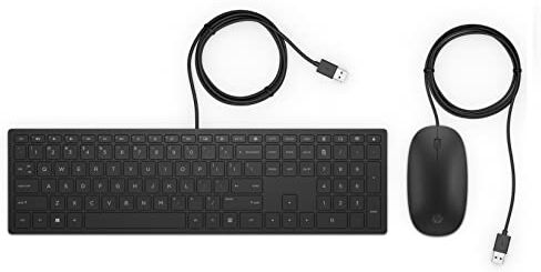 HP 400 Pavilion Tastiera e Mouse con Cavo USB, Design Sottile e Accattivante, QWERTY, Lingue Quechuan, Nero