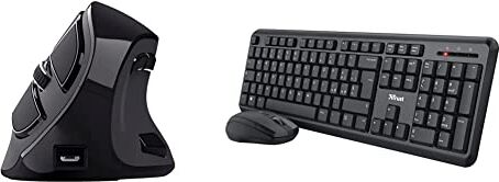 Trust Mouse Verticale Wireless Ergonomico Ricaricabile Voxx Bluetooth o 2.4 GHz, Senza Filo & Ymo Set Tastiera e Mouse Wireless, Layout Italiano QWERTY