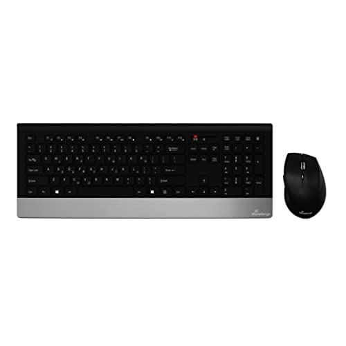 MediaRange Tastiera wireless e mouse wireless a 5 tasti, serie Highline, layout QWERTY (GR), ricevitore wireless USB 2.0, resistente agli spruzzi d'acqua e regolabile in altezza, colore nero/argento