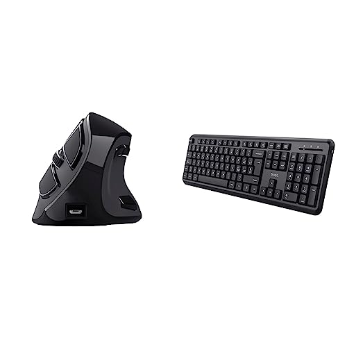 Trust Mouse Verticale Wireless Ergonomico Ricaricabile Voxx Bluetooth o 2.4 GHz, Senza Filo, 9 Pulsanti & Ody Tastiera Wireless Silenziosa, Layout Italiano QWERTY, Resistente ai Liquidi