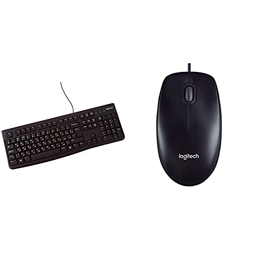 Logitech K120 Tastiera Cablata, Layout Russo, Nero & M90 Mouse Usb Cablato, 1000 Dpi, Mouse Ambidestro, Compatibile Con Pc/Mac/Laptop, Nero