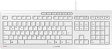 CHERRY STREAM KEYBOARD, Tastiera Con Filo, Layout per l'Ungheria (QWERTZ), Battitura Estremamente Silenziosa, Sensazione di Digitazione Unica, Design Piatto, Bianco-Grigio