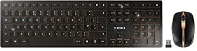 CHERRY DW 9100 SLIM, Set di Tastiera e Mouse Senza Fili, Layout per il Regno Unito (QWERTY), Connessione Bluetooth e Wireless 2,4 GHz, Tasti Silenziosi, Ricaricabile, Nero-Bronzo