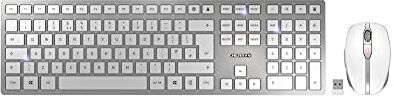 CHERRY DW 9100 SLIM, Set di Tastiera e Mouse Senza Fili, Layout per il Regno Unito (QWERTY), Connessione Bluetooth e Wireless 2,4 GHz, Tasti Silenziosi, Design Piatto, Ricaricabile, Bianco-Argento