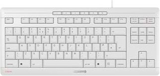 CHERRY STREAM KEYBOARD TKL, Tastiera Con Filo senza Tastierino Numerico, Layout per il Regno Unito (QWERTY), Battitura Silenziosa dei Tasti, Sensazione di Digitazione Unica, Bianco-Grigio