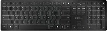 CHERRY KW 9100 SLIM, Tastiera di design Senza Fili, Layout per l'Unione Europea (QWERTY), A scelta Connessione Bluetooth o Wireless 2,4 GHz, Tasti Piatti, Ricaricabile, Nero-Grigio