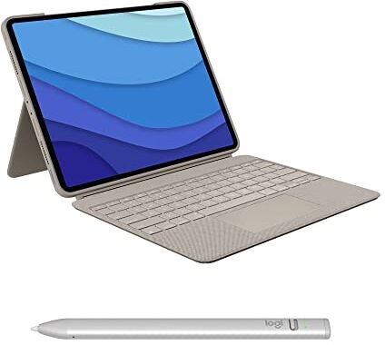 Logitech Combo Touch Custodia con tastiera per iPad Pro da 12,9 pollici (5a, 6a gen 2021, 2022) e Digital Pencil Crayon (USB-C) (ver. 2018 e succ.) Layout Italiano QWERTY Sabbia