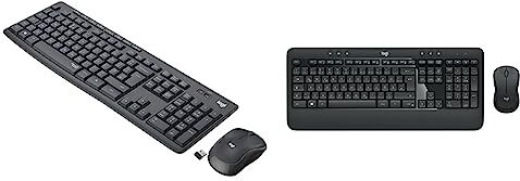 Logitech MK295 Kit Mouse e Tastiera Wireless, Layout Inglese QWERTY, Grigio & MK540 Advanced Combo Tastiera e Mouse Wireless per Windows, Layout Tedesco QWERTZ Nero