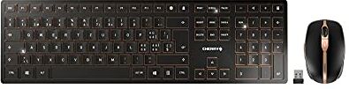 CHERRY DW 9100 SLIM, Set di Tastiera e Mouse Senza Fili, Layout per la Svizzera (QWERTZ), Connessione Bluetooth e Wireless 2,4 GHz, Tasti Silenziosi, Ricaricabile, Nero-Bronzo