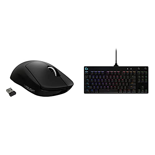 Logitech Pro X Superlight Mouse Gaming Wireless, Sensore Hero 25K, 25.600 Dpi & Pro Tkl Tastiera Gaming Meccanica, Gx Blue Clicky Switch, Lightsync Rgb