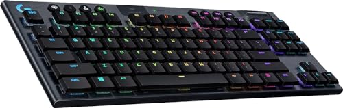 Logitech 915 LIGHTSPEED TKL Tastiera Gaming Wireless Meccanica Tenkeyless, Profilo Ribassato, GL-Clicky Switches, LIGHTSYNC RGB, Design Ultrasottile, +40 ore Durata Batteria, QWERTY US Layout, Nero