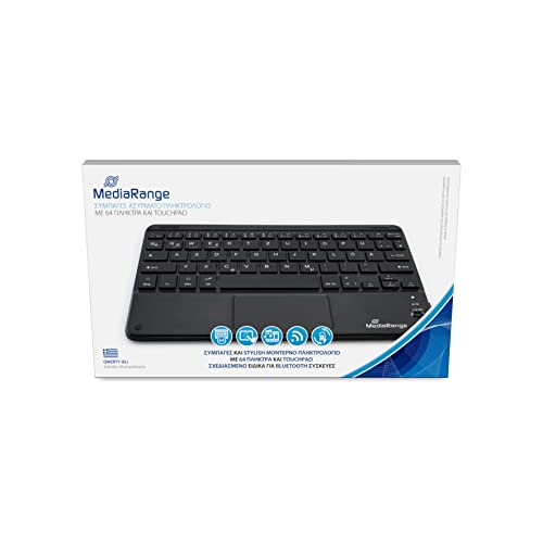 MediaRange Tastiera wireless compatta con 64 tasti e touchpad, tastiera QWERTY (GR), nero, MROS130-GR, dimensioni standard