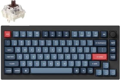 Keychron V1 MAX Tastiera Meccanica Wireless, layout al 75% QMK/VIA programmabile con Hot-swappable Gateron Jupiter Brown Switch compatibile con Mac Windows Linux Versione con manopola (ANSI/US)