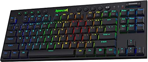 Redragon K621 TKL Tastiera meccanica RGB senza fili, 5,0 BT/2,4 GHz/cablata, 80% ultra sottile tastiera a basso profilo con controllo multimediale dedicato e interruttore blu clic, nero