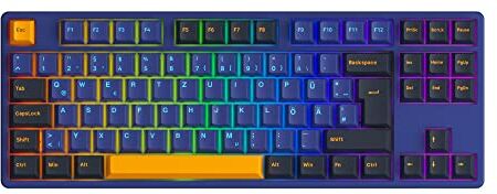 Akko Tastiera meccanica da gioco 5087B Plus RGB, layout ISO-DE, 3 modalità (BT5.0/2.4Ghz/Type C) TKL con interruttore lineare Swappable Key, tasti Cherry PBT, anti-ghosting (Horizon, gelatina nera)