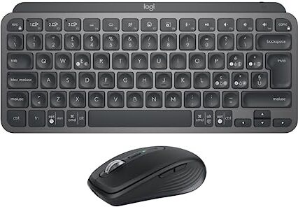 Logitech MX Keys Mini + MX Anywhere 3S, Tastiera e mouse wireless digitazione fluida, tasti retroilluminati, scorrimento rapido, USB-C, Bluetooth, per più Sistemi Operativi, Italiano QWERTY, Grigio