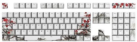 Generic mayDONG Keycaps Plum Blossom Keycaps 108 tasti OEM PBT DyeSublimation Russo Coreano Giapponese Inglese Per Tastiera Meccanica