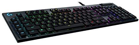 Logitech 815 LIGHTSYNC RGB Tastiera Gaming Cablata, Profilo Ribassato, GL-Tactile Switches, 5 Tasti G Programmabili, USB Passthrough, Controlli Multimediali Dedicati, QWERTY US Layout, Nero