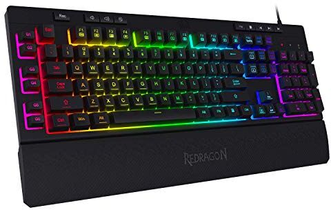 Redragon Tastiera da gioco a membrana retroilluminata RGB Shiva K512 Layout USA con tasti multimediali, interruttore meccanico lineare, controllo multimediale dedicato, poggiapolso staccabile