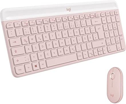 Logitech MK470 Slim Kit Tastiera e Mouse Wireless, Compatto, Silenzioso, Ricevitore USB a 2.4 GHz, Connettività Plug n' Play, Layout Tedesco QWERTZ, Rosa