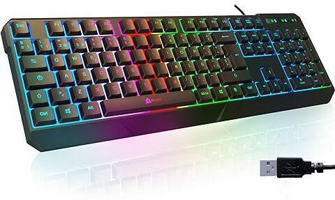 KLIM Chroma Tastiera QWERTZ TEDESCO per Gaming USB Alte Performance – Colori da Videogioco e Retroilluminata –Tastiera da Gioco – Tastiera per Videogame PC PS4 Windows Mac Nuova (Ricondizionato)