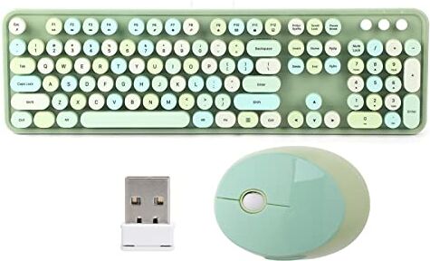 VBESTLIFE Wireless Keyboard,Unique design keyboard, mechanical keyboard,retro design,104 Key,Keyboard and Mouse Set,Cute Keyboard,For office/home,For computer,Game keyboard,For birthday gift(VERDE)