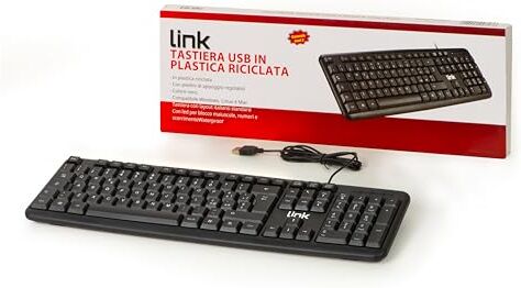 LINK LKTAST02R Tastiera Italiana USB 108 tasti Colore Nero in PLASTICA RICICLATA