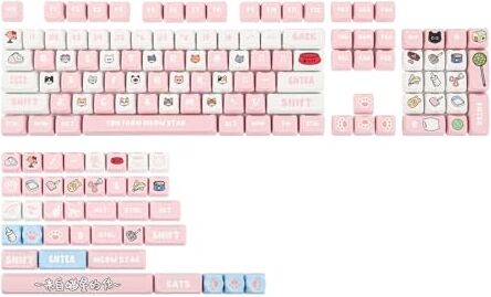 EPOMAKER PurrCap Keycap PBT Dye-Sub da 142 tasti, copritasti carini per tastiera meccanica da gioco, compatibile con struttura Cherry Gateron Kailh Otemu MX(PurrCat Rosa, MAO Profile)