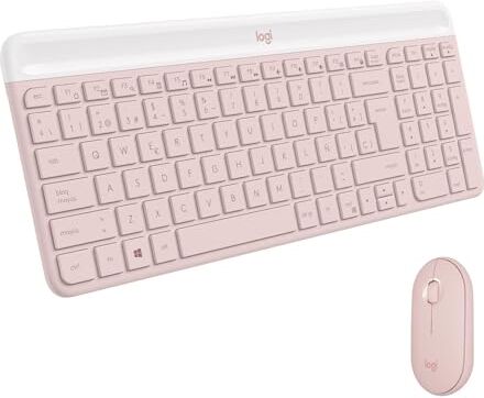 Logitech MK470 Slim Kit Tastiera e Mouse Wireless, Compatto, Silenzioso, Ricevitore USB a 2.4 GHz, Connettività Plug n' Play, Layout Spagnolo QWERTY, Rosa