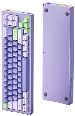 Generic Tastiera da gioco meccanica senza fili con luce laterale RGB, tastiera da gioco Bluetooth del computer 2.4G con 71 tasti per Mac/Pc/Windows (Purple)