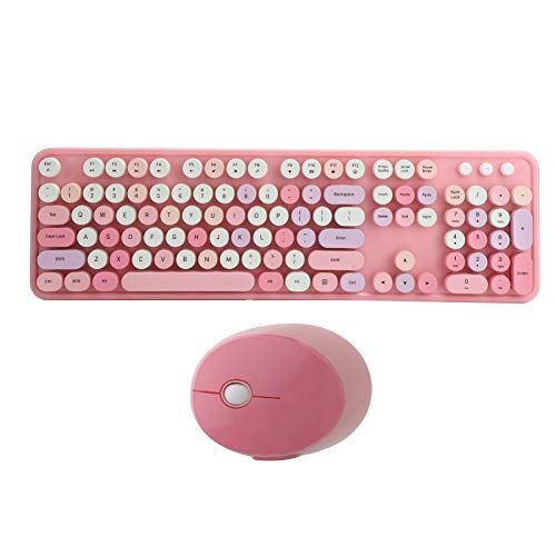 VBESTLIFE Wireless Keyboard,Unique design keyboard, mechanical keyboard,retro design,104 Key,Keyboard and Mouse Set,Cute Keyboard,For office/home,For computer,Game keyboard,For birthday gift(ROSA)