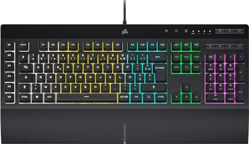 Corsair K55 RGB PRO Tastiera da gioco cablata a membrana IP42 resistente alla polvere e agli spruzzi 6 tasti macro integrazione Elgato Compatibile con iCUE AZERTY BE PC, Mac, Xbox Nero