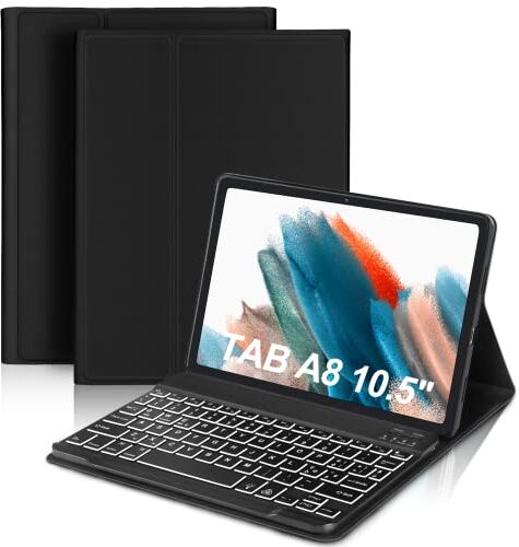 FOGARI Tastiera Samsung Galaxy Tab A8,Tastiera Custodia per Galaxy Tab A8 2022 10.5'' (SM-X200/X205/X207), Layout Italiano, 7 Colori Rimovibile Magnetic Wireless Tastiera, Nero