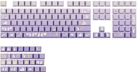 EPOMAKER Moonlit Bunny 138 PBT Keycaps Set, Lateralmente stampati, Brillare attraverso cinque lati Dye Sublimazione OEM Profilo Gradiente Tasti per tastiera meccanica da gioco