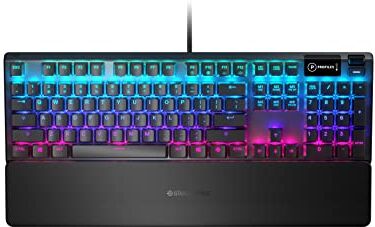 SteelSeries Apex 5 Tastiera da gaming meccanica ibrida , Illuminazione RGB per ogni tasto, Struttura in lega di alluminio aeronautico, Smart Display OLED, Layout Americano (QWERTY)