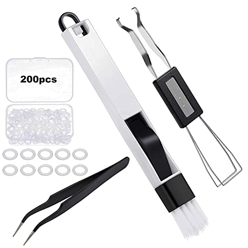 GTIWUNG 2 in 1 Tastiera Estrattore, Meccanica Keycap Remover Key, Tastiera di Rimozione,Keycaps Puller + Spazzola per la Pulizia + 200 Pezzi O-Ring Ammortizzatori di Gomma per Tastiere Noise Dampeners