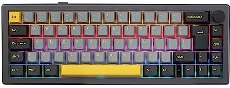 EPOMAKER EK68 65% Guarnizione Tastiera Meccanica NKRO con Manopola, Layout ISO (UK), Tastiera da Gioco Hot Swap a Tripla Modalità con Batteria 3000mAh, RGB per Win/Mac (Gateron Pro Yellow, Oro Nero)