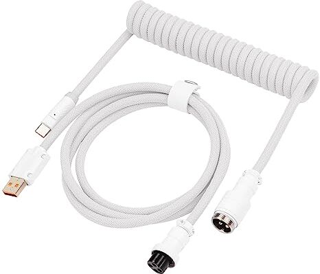 EPOMAKER Mix PRO Cavo USB C avvolto, 1,5 m, doppio rivestimento, per tastiera meccanica, con connettore rimovibile a 4 pin, per tastiera da gioco (bianco)