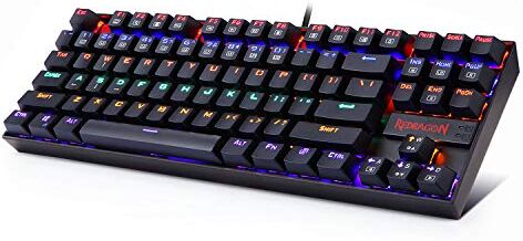 Redragon Tastiera Gaming Meccanica, LED RGB Retroilluminato Arcobaleno, Tastiera Cablata con Interruttori Red Equivalenti per PC da Gioco Windows (87 Tasti, Nero)