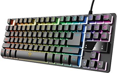 Trust Gaming 24067, TKL GXT 833 Thado Gamer Keyboard RGB Tenkeyless (20% più piccolo), membrana, layout QWERTY spagnolo, anti-ghosting, USB, con cavo, PC/computer