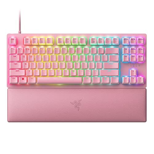 Razer Huntsman V2 TKL Tastiera da gioco Tenkeyless: interruttori ottici lineari veloci Gen2 e frequenza di polling 8000Hz Cavo di tipo C staccabile Tasti PBT Poggiapolsi ergonomico Rosa quarzo