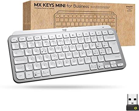 Logitech MX Keys Mini for Business tastiera wireless illuminata, Layout Internazionale QWERTY Grigio chiaro