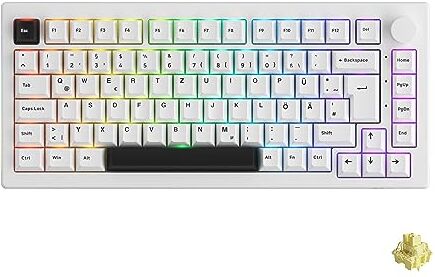 Akko 5075B Plus Tastiera da gioco RGB Chroma con meccanico, tastiera con Layout ISO-UK/DE/nordico a 3 modalità con hot swap a 5 pin, tasti Cherry PBT, rollover N-Key per Windows/Mac