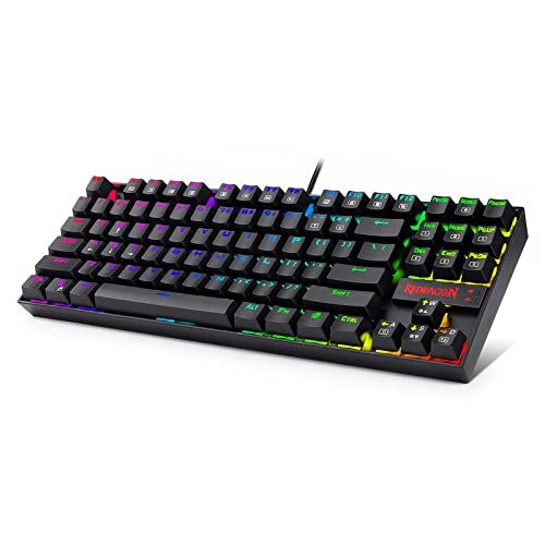 Redragon Tastiera Gaming Meccanica RGB LED Illuminata K552 KUMARA 87 Tasti Tastiera Meccanica Interruttore Blu Per PC Gaming Design Compatto In Metallo ABS (QWERTY US Layout Illuminazione RGB)