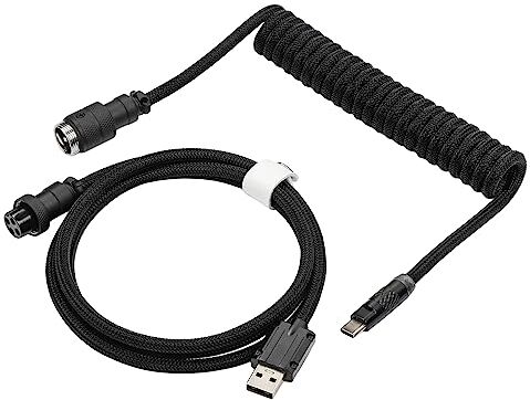 EPOMAKER Mix PRO Cavo USB C avvolto, 1,5 m, doppio rivestimento, per tastiera meccanica, con connettore rimovibile a 4 pin, per tastiera da gioco (nero)