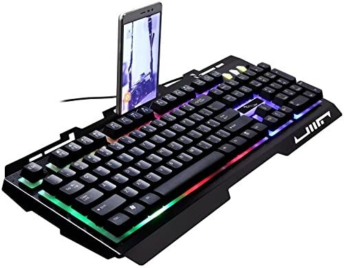 Wired Keyboard Tastiera cablata ZGB G700 104 tasti USB Wired Meccanico Feel Glowing Pannello in metallo Sospensione Tastiera da gioco con supporto per telefono Tastiera cablata (colore: nero)