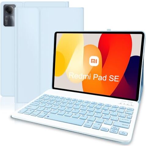 Zabatoco Custodia con Tastiera per Xiaomi Redmi Pad SE, Italiana QWERTY Layout Tastiera Redmi Tablet SE 11', Magnetica Staccabile Wireless, Blu SE11