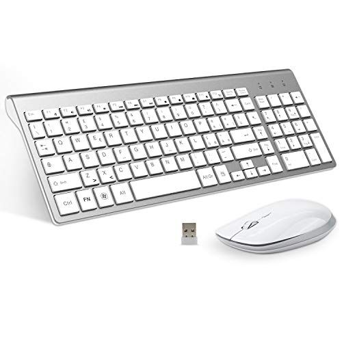 FENIFOX Tastiera Wireless Layout Italiano e Mouse,  Mouse Tastiera Wireless, Kit Keyboard Mouse Wireless 2.4G, Pulsante Silenzioso, Compatibili Mac/Windows/Tablet-Argento
