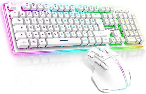 Spirit Of Gamer x MK600   Pack Tastiera Mouse Wireless Gamer Bianco Ricaricabile RGB   Layout QWERTZ Tedesco Retroilluminato   Gaming Keyboard Semi Meccanica   Wireless Mouse 4800 DPI   PS4/PS5, PC,